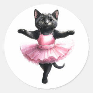 Schattigee zwarte kattenballerina dansballet ronde sticker