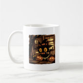 Schattigee zwarte kattenheks met pompoenemmer koffiemok (Links)