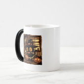 Schattigee zwarte kattenheks met pompoenemmer magische mok (Voorkant links)