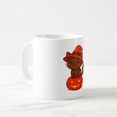 Schattigee zwarte kattenheks op pompoen Halloween Koffiemok (Voorkant links)
