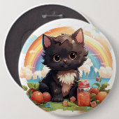 Schattigee zwarte kattenknop ronde button 6,0 cm (Voorkant /achterkant)
