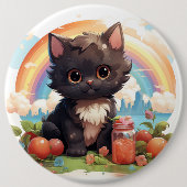 Schattigee zwarte kattenknop ronde button 6,0 cm (Voorkant)