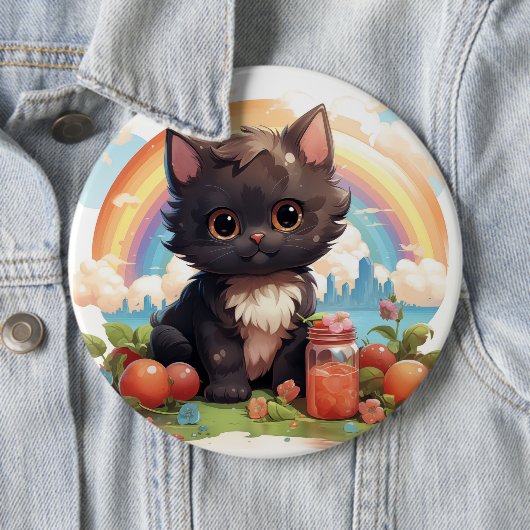 Schattigee zwarte kattenknop ronde button 6,0 cm (In situ)