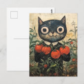 Schattigee zwarte kattentomatentuinier briefkaart (Voorkant / Achterkant)