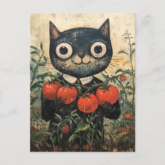 Schattigee zwarte kattentomatentuinier briefkaart (Voorkant)