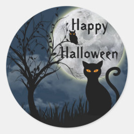 Schattigee zwarte kattenuil Moon Graphic Halloween Ronde Sticker