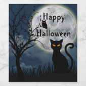 Schattigee zwarte kattenuil Moon Graphic Halloween Wijn Etiket (Enkel label)