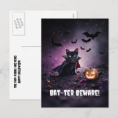 Schattigee zwarte kattenvampier Halloween Feestdagenkaart (Voorkant / Achterkant)