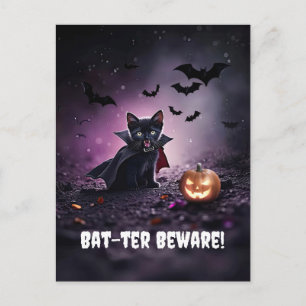 Schattigee zwarte kattenvampier Halloween Feestdagenkaart