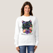 Schattigee zwarte kattenwoordspeling bloemen bloem trui (Voorkant volledig)