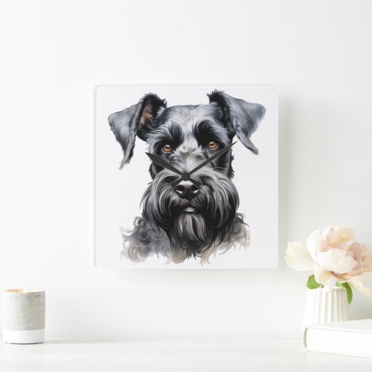 SCHATTIGEE ZWARTE KERRY BLUE TERRIER DOG VIERKANTE KLOK (Huis)