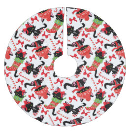 SCHATTIGEE ZWARTE KERST KITTENS IN KOUSEN KERSTBOOM ROK