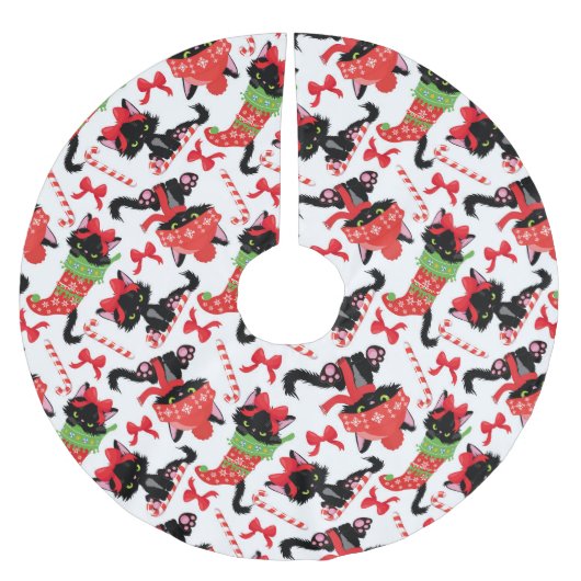 SCHATTIGEE ZWARTE KERST KITTENS IN KOUSEN KERSTBOOM ROK (Voorkant)