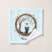 Schattigee zwarte kitten die naar een ster kijkt bad handdoek (Wasdoekje)