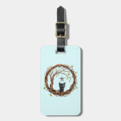 Schattigee zwarte kitten die naar een ster kijkt bagagelabel (Voorkant verticaal)