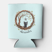 Schattigee zwarte kitten die naar een ster kijkt blikjeskoeler (Voorkant)