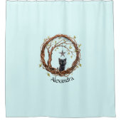 Schattigee zwarte kitten die naar een ster kijkt douchegordijn (Voorkant)