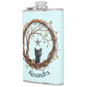 Schattigee zwarte kitten die naar een ster kijkt heupfles (Links)