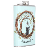 Schattigee zwarte kitten die naar een ster kijkt heupfles (Rechts)