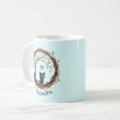 Schattigee zwarte kitten die naar een ster kijkt koffiemok (Voorkant links)