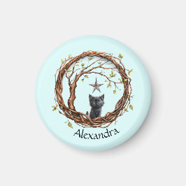 Schattigee zwarte kitten die naar een ster kijkt magneet