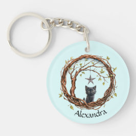 Schattigee zwarte kitten die naar een ster kijkt sleutelhanger