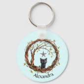 Schattigee zwarte kitten die naar een ster kijkt sleutelhanger (Achterkant)