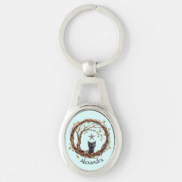 Schattigee zwarte kitten die naar een ster kijkt sleutelhanger