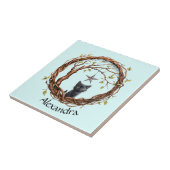 Schattigee zwarte kitten die naar een ster kijkt tegeltje (Zijkant)