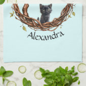 Schattigee zwarte kitten die naar een ster kijkt theedoek (Gevouwen)