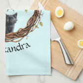 Schattigee zwarte kitten die naar een ster kijkt theedoek (Quarter Fold)