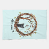 Schattigee zwarte kitten die naar een ster kijkt theedoek (Horizontaal)