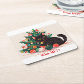 Schattigee zwarte kitten die schuldig lijkt - Kers Kartonnen Onderzetters (Schuin)