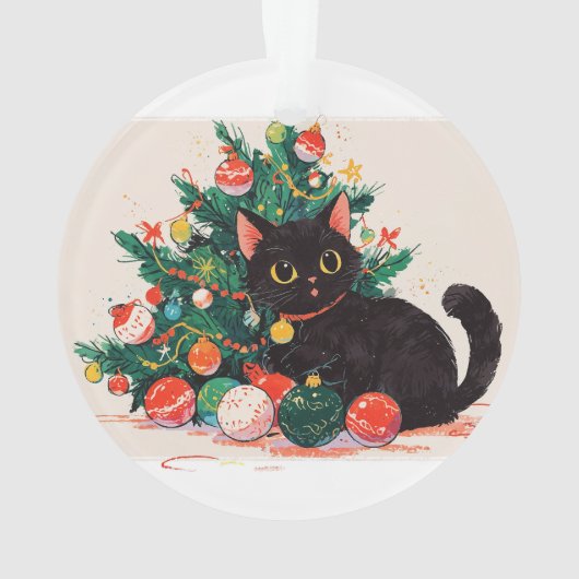 Schattigee zwarte kitten die schuldig lijkt - Kers Ornament (achterkant)