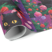 Schattigee zwarte kitten en kerstboom cadeaupapier (Rol Hoek)