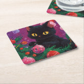 Schattigee zwarte kitten en kerstboom kartonnen onderzetters (Schuin)