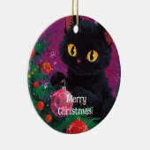 Schattigee zwarte kitten en kerstboom keramisch ornament (Rechts)