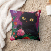 Schattigee zwarte kitten en kerstboom kussen (Deken)