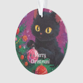 Schattigee zwarte kitten en kerstboom ornament (voorkant)