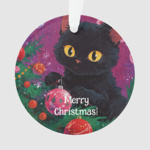 Schattigee zwarte kitten en kerstboom ornament