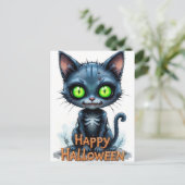 Schattigee zwarte kitten Halloween grillige katten Briefkaart (Staand voorkant)
