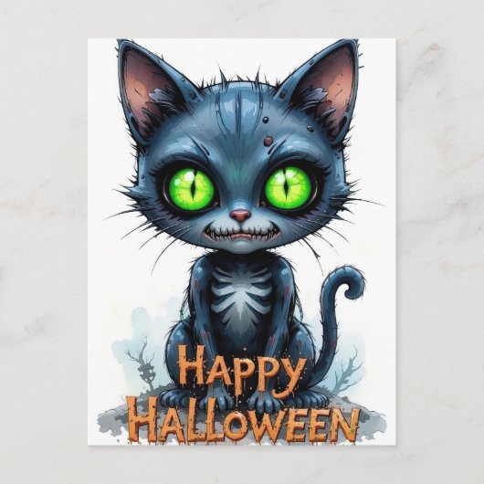 Schattigee zwarte kitten Halloween grillige katten Briefkaart (Voorkant)