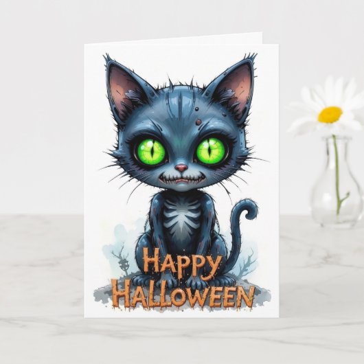 Schattigee zwarte kitten Halloween grillige katten Kaart (Kleine Plant)