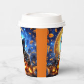 Schattigee zwarte kitten, jack-o-lantaarn en maan papieren bekers (Links)