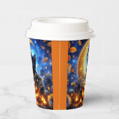 Schattigee zwarte kitten, jack-o-lantaarn en maan papieren bekers (Rechts)