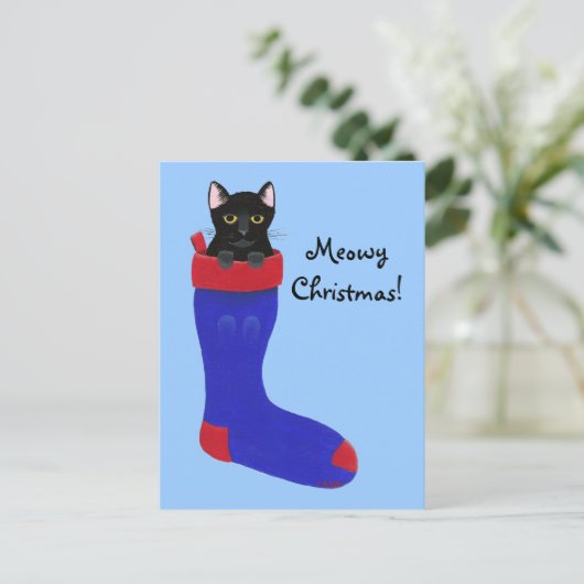 Schattigee Zwarte Kitten Kerstkous Briefkaarten (Staand voorkant)