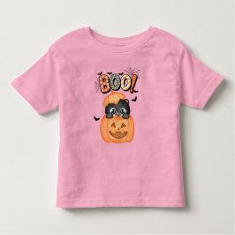 Schattigee zwarte kitten klaar om Halloween te boe Kinder Shirts