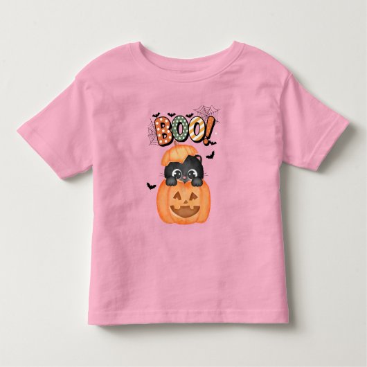 Schattigee zwarte kitten klaar om Halloween te boe Kinder Shirts (Voorkant)