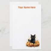 Schattigee zwarte kitten met Jack-O-Lanterns Hallo Briefpapier (Voorkant / Achterkant)