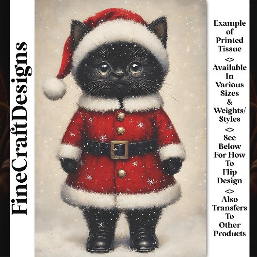 Schattigee Zwarte Kitten Santa Claus Outfit BW1 De Tissuepapier